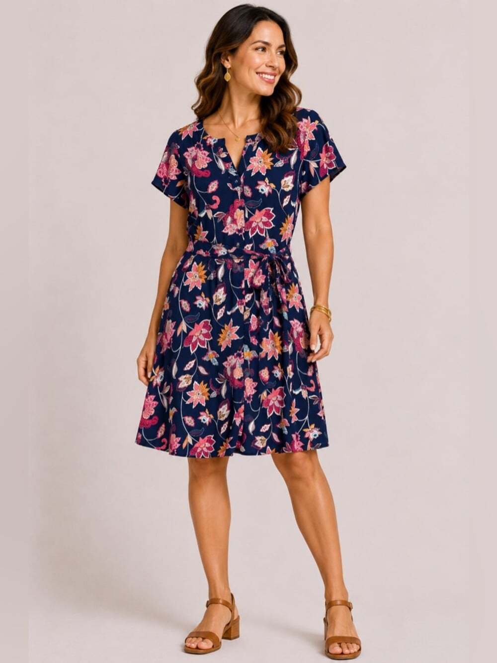 LOFT Navy Fit Flare Dress Pink Coral Blossom NWT Sleeveless Spring Party 6